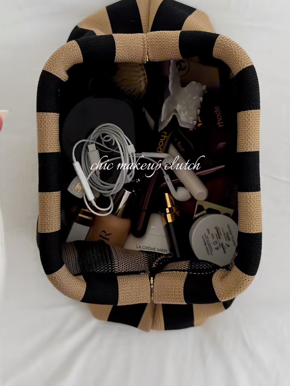 Chic Makeup Clutch - Black & Tan Striped Cosmetic Organizer
